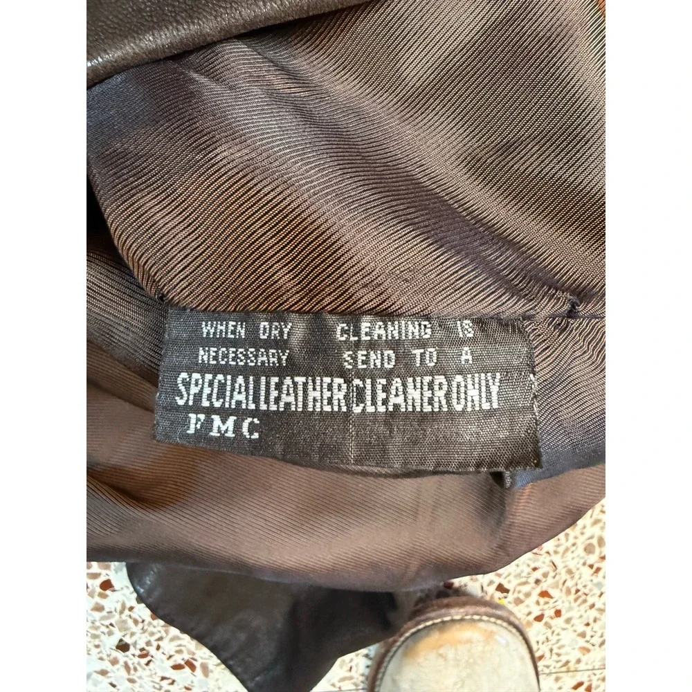 Oakwood Classic Mens Brown Leather Jacket Vintage Button Front Coat Large